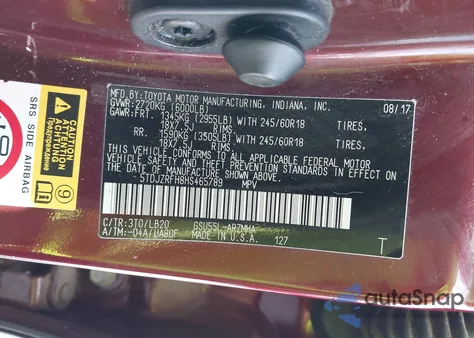 2017 Toyota Highlander Xle z USA, uszkodzony, nr VIN 5TDJZRFH8HS465789